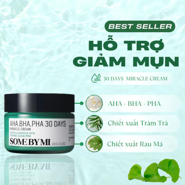 Kem Dưỡng Some By Mi AHA BHA PHA 30 Days Miracle Cream 60g - Hỗ Trợ Giảm Mụn, Làm Dịu Da, Dưỡng Ẩm