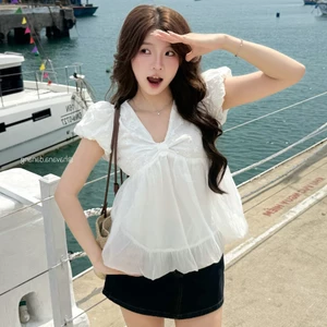 8. [BST HÈ - CHIOCO] Áo babydoll top tay bồng cổ tim dáng bí ngô, Áo BabyDoll Nữ Tay Phồng Style Tiểu Thư CHIOCO AO728