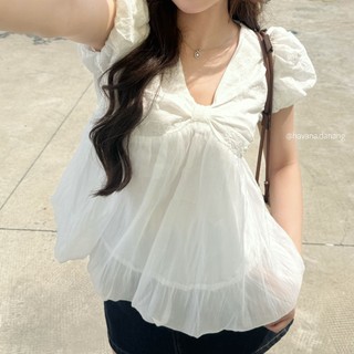 [BST HÈ 2026 - CHIOCO] Áo babydoll top tay bồng cổ tim dáng bí ngô_Áo BabyDoll Nữ Tay Phồng Style Tiểu Thư CHIOCO AO728