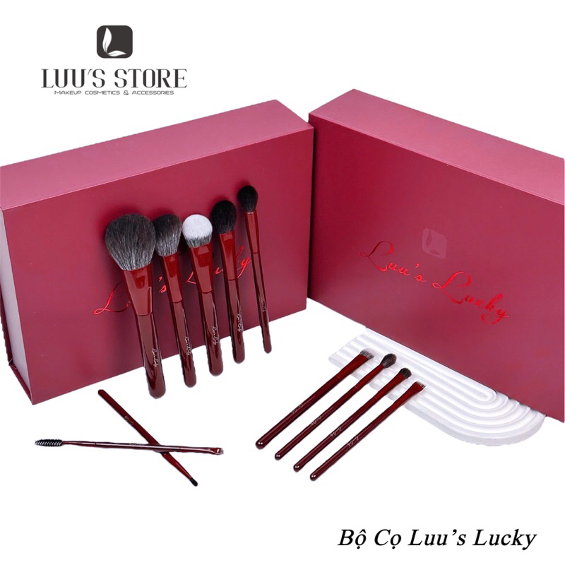 Bộ cọ trang điểm gồm 11 chiếc/bộ, nhãn hiệu: Luu's Lucky, Chất liệu: sợi tổng hợp, vỏ đồng, tay cầm gỗ | BigBuy360 - bigbuy360.vn