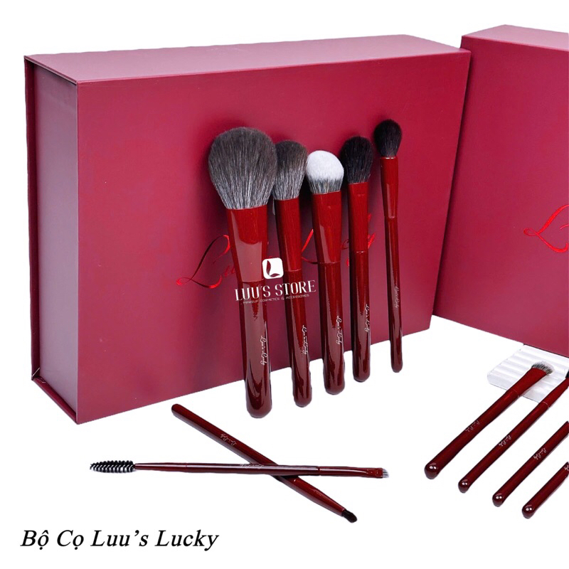 Bộ cọ trang điểm gồm 11 chiếc/bộ, nhãn hiệu: Luu's Lucky, Chất liệu: sợi tổng hợp, vỏ đồng, tay cầm gỗ | BigBuy360 - bigbuy360.vn