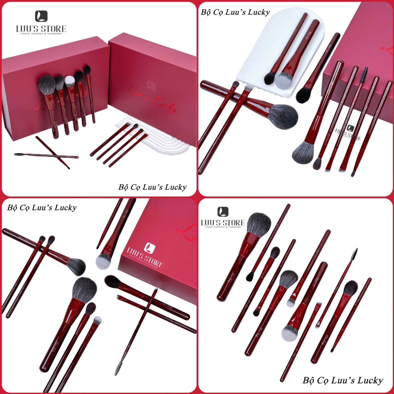 Bộ cọ trang điểm gồm 11 chiếc/bộ, nhãn hiệu: Luu's Lucky, Chất liệu: sợi tổng hợp, vỏ đồng, tay cầm gỗ | BigBuy360 - bigbuy360.vn