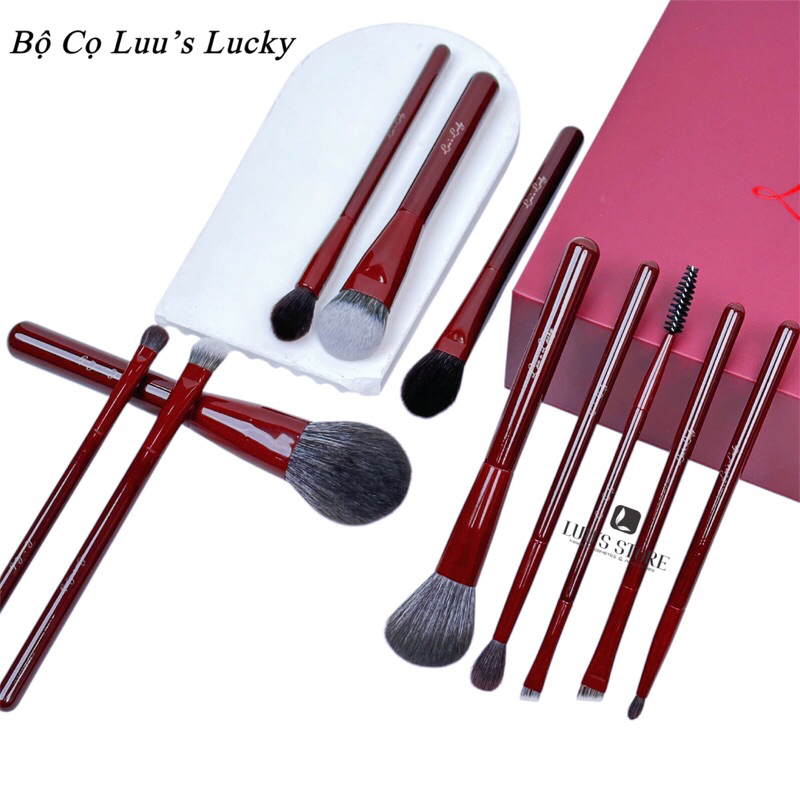 Bộ cọ trang điểm gồm 11 chiếc/bộ, nhãn hiệu: Luu's Lucky, Chất liệu: sợi tổng hợp, vỏ đồng, tay cầm gỗ | BigBuy360 - bigbuy360.vn