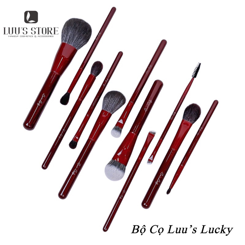 Bộ cọ trang điểm gồm 11 chiếc/bộ, nhãn hiệu: Luu's Lucky, Chất liệu: sợi tổng hợp, vỏ đồng, tay cầm gỗ | BigBuy360 - bigbuy360.vn