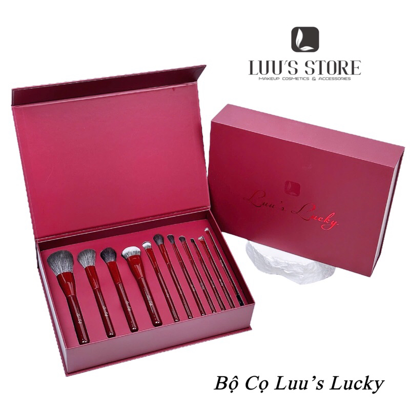 Bộ cọ trang điểm gồm 11 chiếc/bộ, nhãn hiệu: Luu's Lucky, Chất liệu: sợi tổng hợp, vỏ đồng, tay cầm gỗ | BigBuy360 - bigbuy360.vn