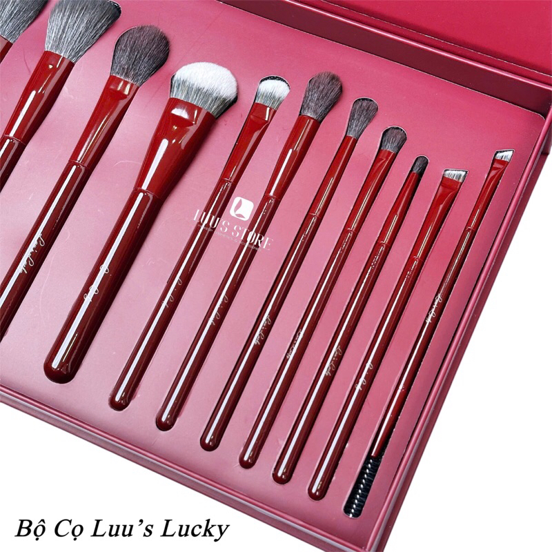 Bộ cọ trang điểm gồm 11 chiếc/bộ, nhãn hiệu: Luu's Lucky, Chất liệu: sợi tổng hợp, vỏ đồng, tay cầm gỗ | BigBuy360 - bigbuy360.vn