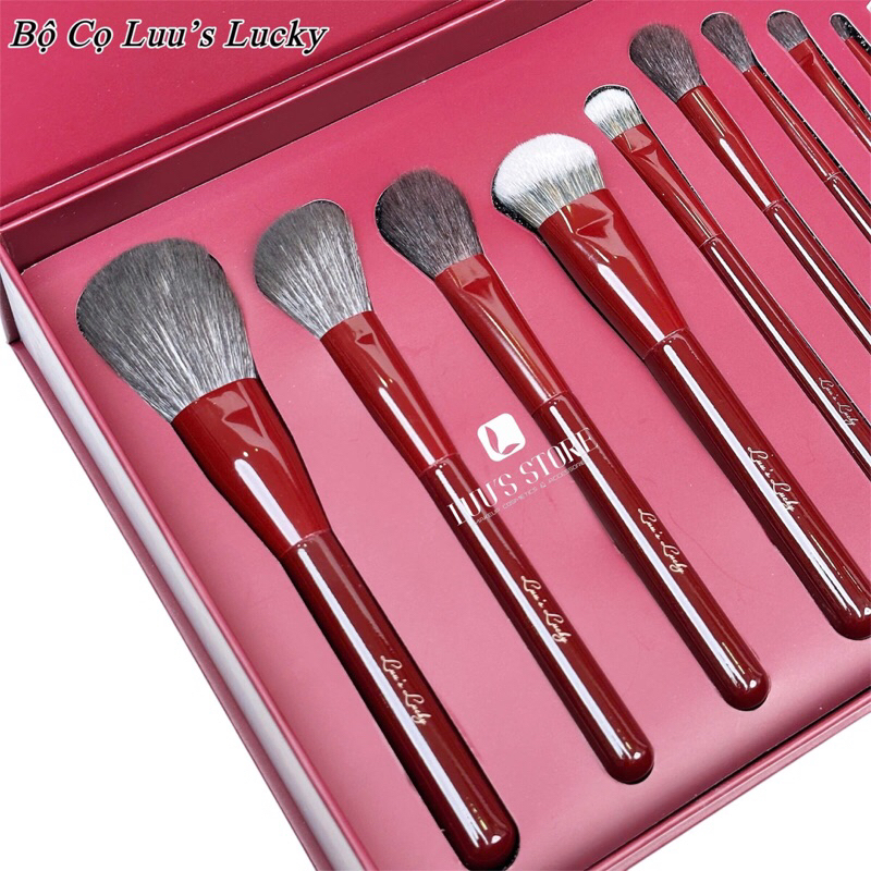 Bộ cọ trang điểm gồm 11 chiếc/bộ, nhãn hiệu: Luu's Lucky, Chất liệu: sợi tổng hợp, vỏ đồng, tay cầm gỗ | BigBuy360 - bigbuy360.vn