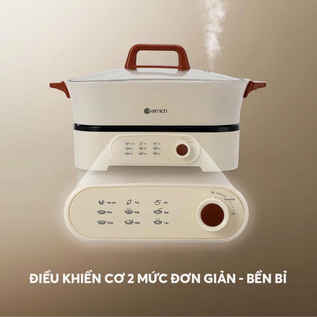 Nồi Lẩu Điện Đa Năng Elmich | Lòng nồi Chống Dính 1–2 Ngăn, Nấu Lẩu Chiên Xào, Tiện Dụng Gia Đình