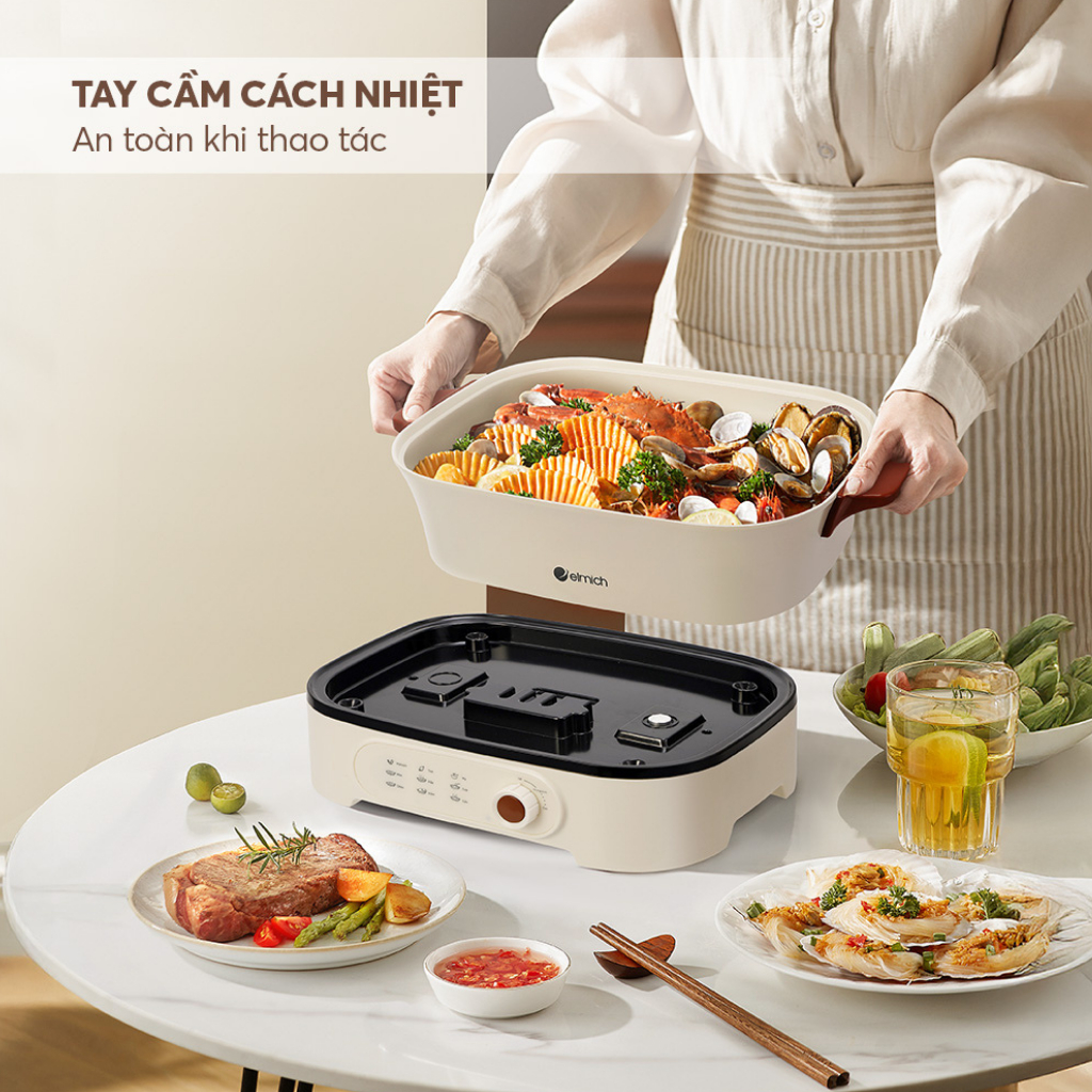 Nồi Lẩu Điện Đa Năng Elmich | Lòng nồi Chống Dính 1–2 Ngăn, Nấu Lẩu Chiên Xào, Tiện Dụng Gia Đình