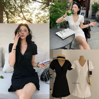 𝐏𝐡𝐢𝐞𝐧 𝐖𝐆𝐖𝐄 | (Sẵn) w9212 Váy Thô Cổ V Dáng Ngắn Bèo Viền