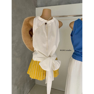 𝐏𝐡𝐢𝐞𝐧 𝐖𝐆𝐖𝐄 | (Sẵn Đen) w8796 Áo Sát Nách Cổ Tròn Buộc Nơ Eo 3 Màu trơn