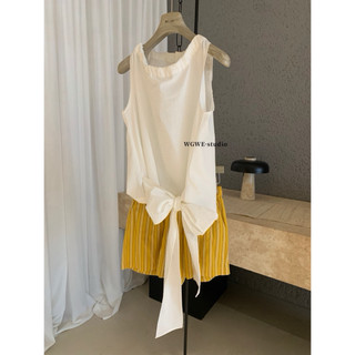 𝐏𝐡𝐢𝐞𝐧 𝐖𝐆𝐖𝐄 | (Sẵn Đen) w8796 Áo Sát Nách Cổ Tròn Buộc Nơ Eo 3 Màu trơn