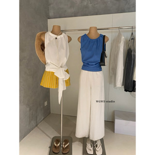 𝐏𝐡𝐢𝐞𝐧 𝐖𝐆𝐖𝐄 | (Sẵn Đen) w8796 Áo Sát Nách Cổ Tròn Buộc Nơ Eo 3 Màu trơn
