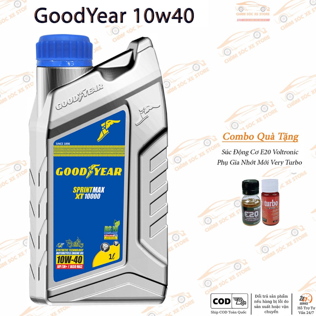 Dầu Nhớt Goodyear XT10000 10W40 Cho Xe Máy - Tặng Kèm 1 Súc Động Cơ,1 Phụ Gia Nhớt Mới Xado Very Turbo
