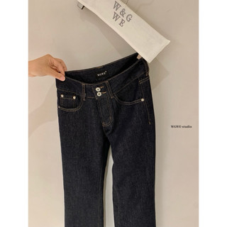 𝐏𝐡𝐢𝐞𝐧 𝐖𝐆𝐖𝐄 | w9258 Quần Jean Xanh đậm Ống Suông Đứng Cúc Kép Túi Nắp Sau