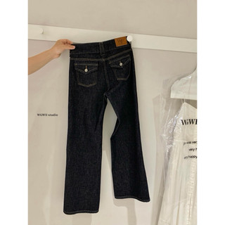 𝐏𝐡𝐢𝐞𝐧 𝐖𝐆𝐖𝐄 | w9258 Quần Jean Xanh đậm Ống Suông Đứng Cúc Kép Túi Nắp Sau