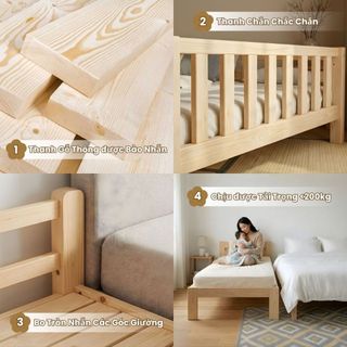 Giường Cho Bé 1m2 – Giường Ngủ Cho Bé Có Thanh Chắn / Cầu Thang | Giường Ghép Gấp Gọn, Gỗ Thông Mới