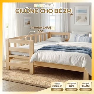 Giường Ngủ Cho Bé 2m Có Hàng Rào Chắn | Giường Ghép Với Gường Bố Mẹ Cho Bé Ngủ Riêng