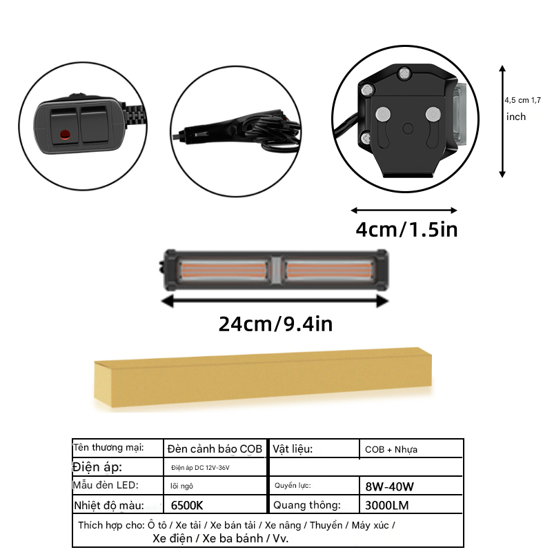 Đèn LED Chớp Nhiều Chế Độ - Đèn Xe Ưu Tiên Cảnh Báo Khẩn Cấp - Thanh LED COB 12V-36V Siêu Sáng