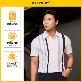 [T7_SALE 20%_HT] Áo Polo Trắng Thiết Kế Đường Kẻ Sọc 1APCS645TRK Biluxury Cao Cấp Kháng Khuẩn Bền Màu