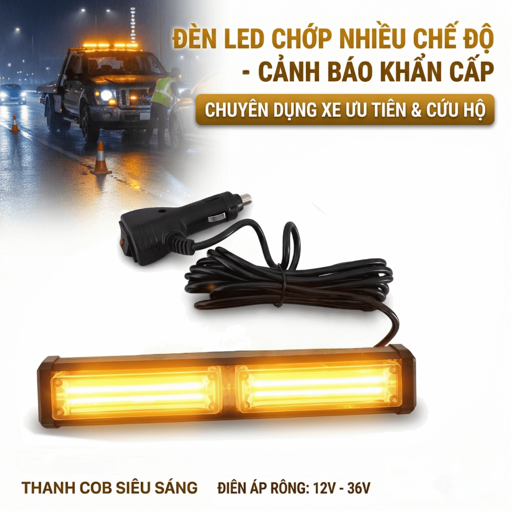 Đèn LED Chớp Nhiều Chế Độ - Đèn Xe Ưu Tiên Cảnh Báo Khẩn Cấp - Thanh LED COB 12V-36V Siêu Sáng