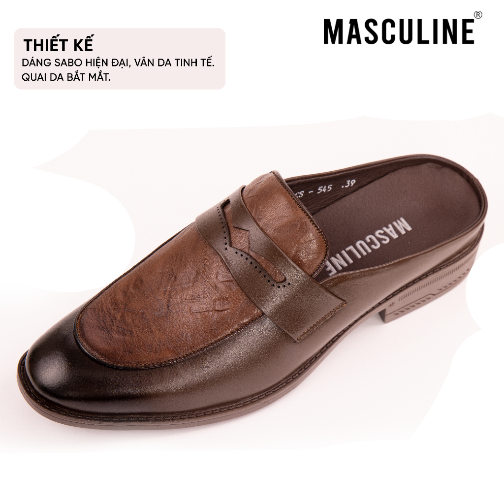 Giày sabo nam MASCULINE GSB602 - Da bò trơn dập vân nhăn bề mặt gót hở mũi nhọn đế cao 3CM