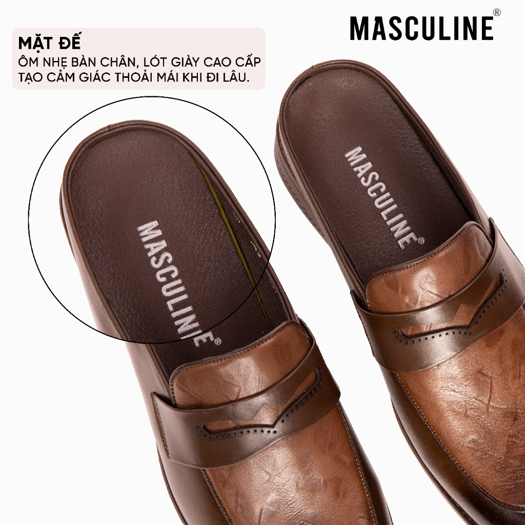 Giày sabo nam MASCULINE GSB602 - Da bò trơn dập vân nhăn bề mặt gót hở mũi nhọn đế cao 3CM