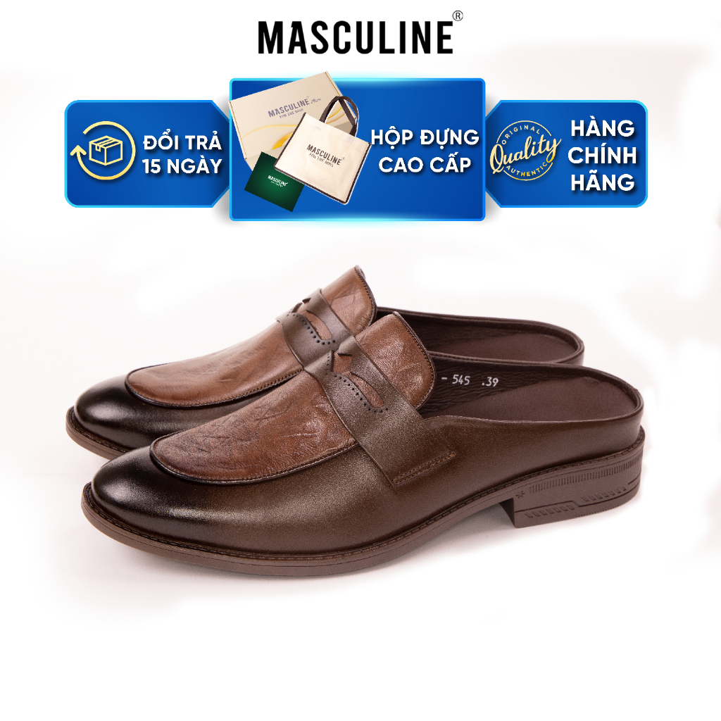 Giày sabo nam MASCULINE GSB602 - Da bò trơn dập vân nhăn bề mặt gót hở mũi nhọn đế cao 3CM