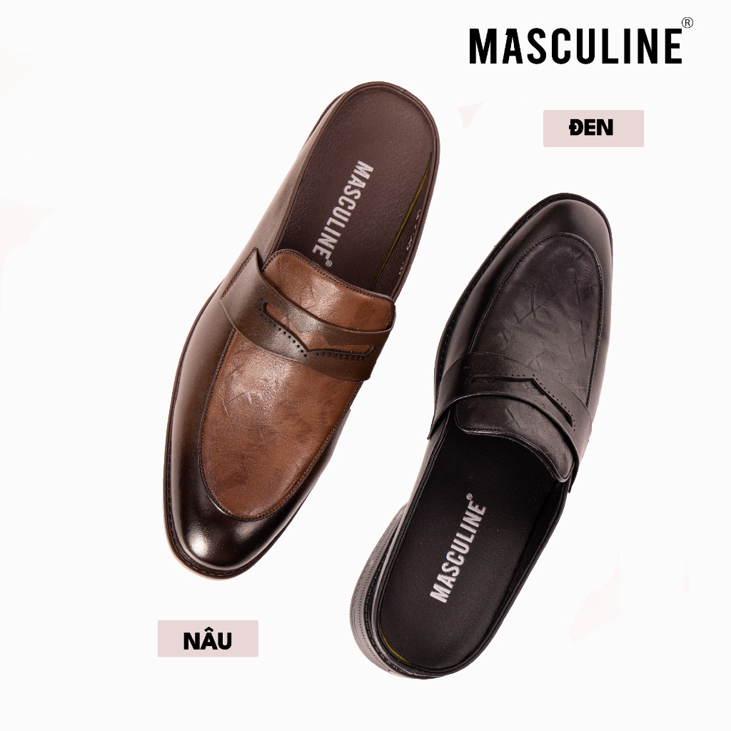 Giày sabo nam MASCULINE GSB602 - Da bò trơn dập vân nhăn bề mặt gót hở mũi nhọn đế cao 3CM