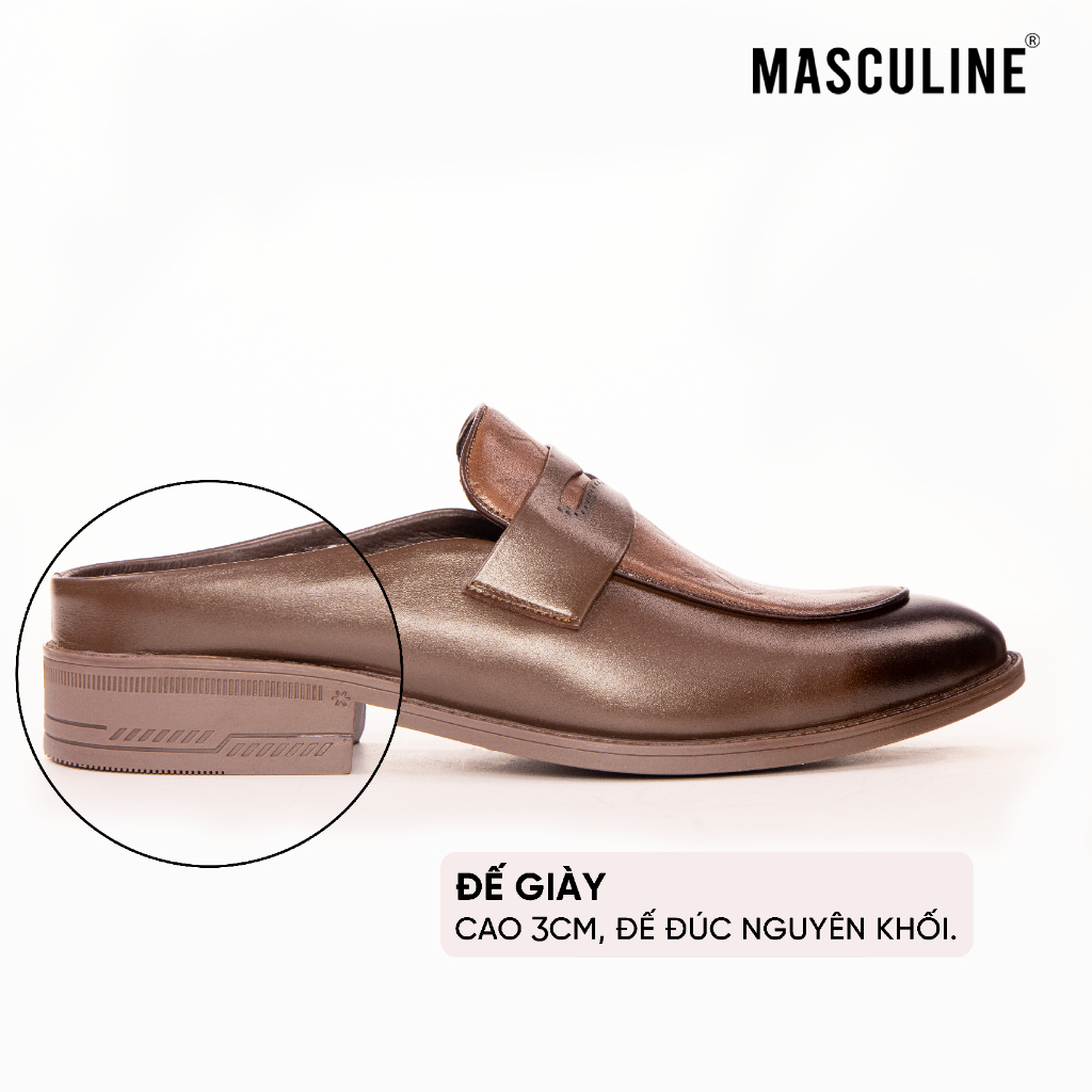 Giày sabo nam MASCULINE GSB602 - Da bò trơn dập vân nhăn bề mặt gót hở mũi nhọn đế cao 3CM