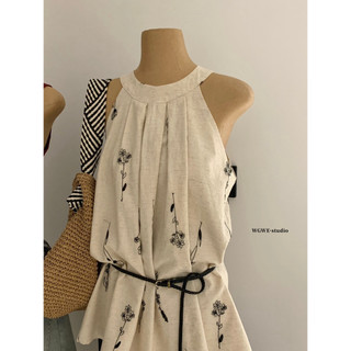 𝐏𝐡𝐢𝐞𝐧 𝐖𝐆𝐖𝐄 | (Sẵn) w9024 Áo Sát Nách cổ Yếm Chắt Thô Hoạ Tiết Hoa Đen