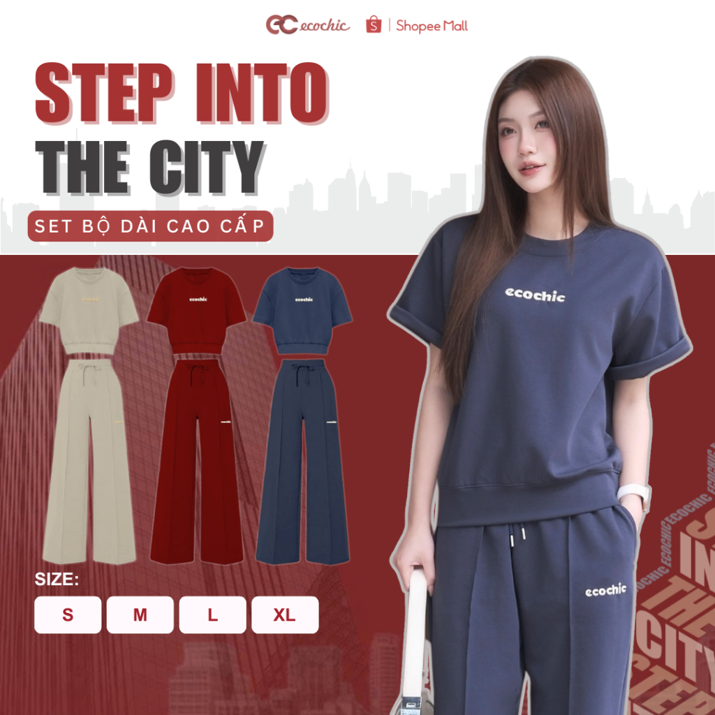 [LINK SALE] Set Bộ Ngắn Tay ECOCHIC Áo Cổ Tròn Basic Quần Ống Suông Cạp Chun Chất Liệu Cao Cấp Mềm Mịn B225