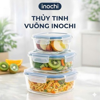 Hộp thuỷ tinh vuông Inochi - Nikko - Đựng thực phẩm, đồ ăn, thức ăn trong ngăn đá, tủ lạnh