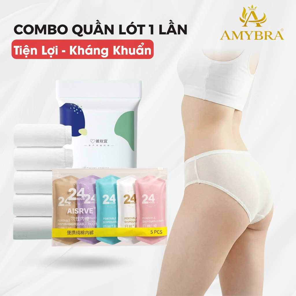Combo 5 Quần Lót Dùng 1 Lần Tiện Lợi, Quần Chip Cotton Đáy May 2 Lớp Đóng Túi Riêng Biệt Kháng Khuẩn