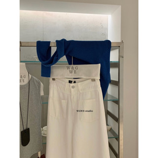 𝐏𝐡𝐢𝐞𝐧 𝐖𝐆𝐖𝐄 | (Sẵn) w9228 Quần Jean Trắng Ống Suông Rộng Túi Trước Sau
