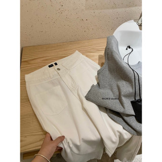 𝐏𝐡𝐢𝐞𝐧 𝐖𝐆𝐖𝐄 | (Sẵn) w9228 Quần Jean Trắng Ống Suông Rộng Túi Trước Sau