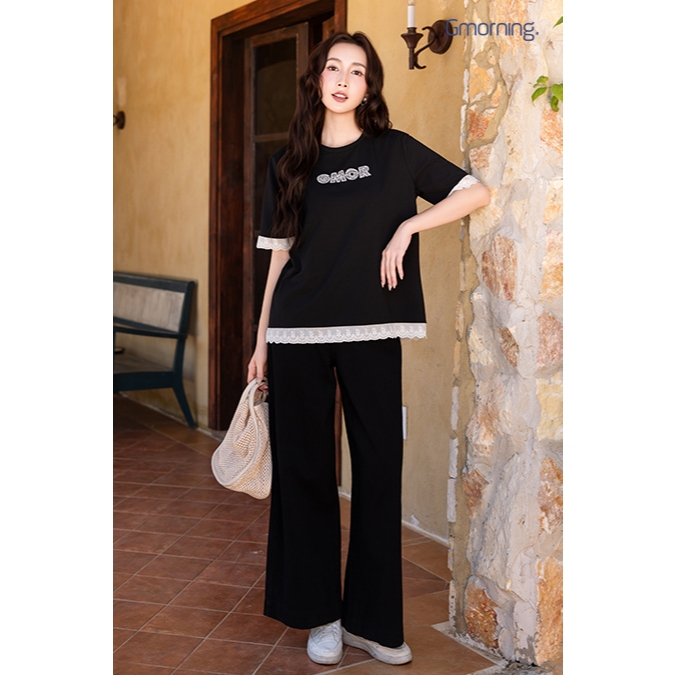 Áo Thun Nữ Form Rộng GMORNING Cổ Tròn Tay Lửng Thêu Phối Ren Cách Điệu Trẻ Trung YATG04047