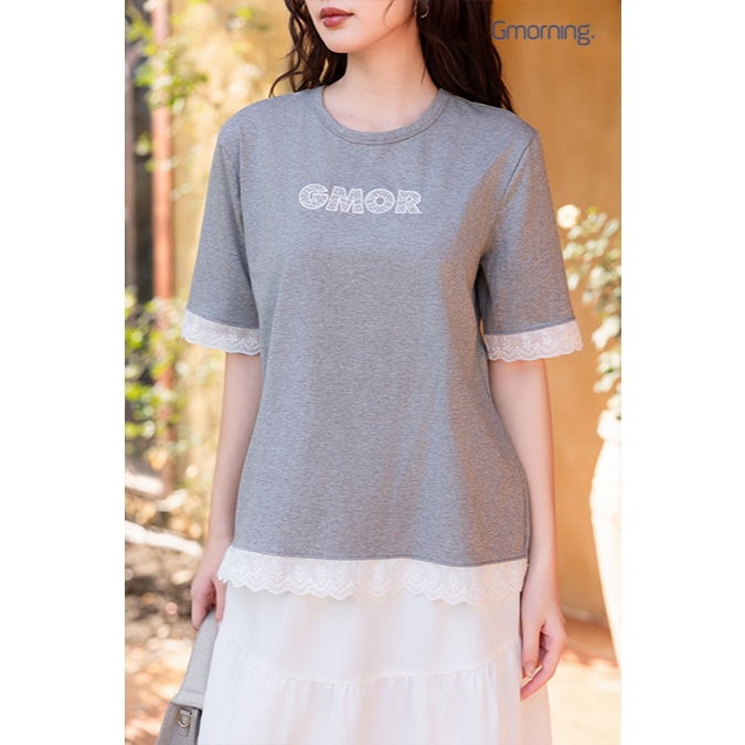Áo Thun Nữ Form Rộng GMORNING Cổ Tròn Tay Lửng Thêu Phối Ren Cách Điệu Trẻ Trung YATG04047