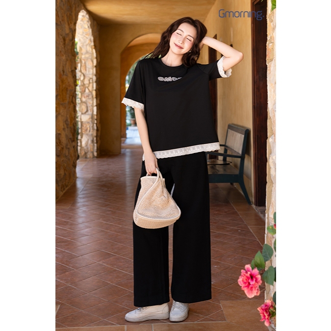 Áo Thun Nữ Form Rộng GMORNING Cổ Tròn Tay Lửng Thêu Phối Ren Cách Điệu Trẻ Trung YATG04047