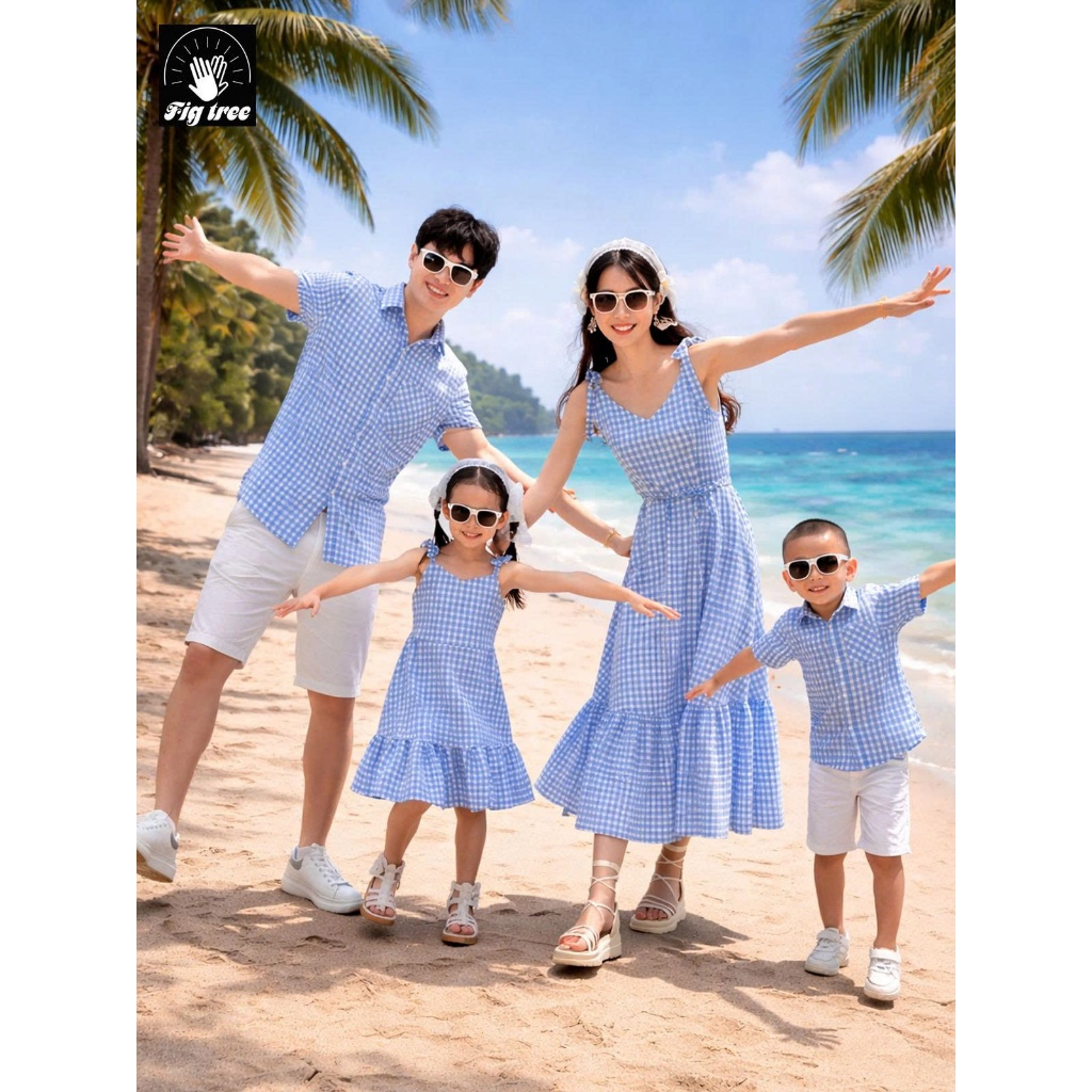 Đồ Gia Đình Fig Tree Caro Xanh Biển Model Cho Mùa Du Lịch, Hàng Thiết Kế Fullsize, ( MS : 170A)