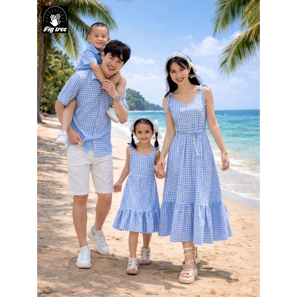 Đồ Gia Đình Fig Tree Caro Xanh Biển Model Cho Mùa Du Lịch, Hàng Thiết Kế Fullsize, ( MS : 170A)