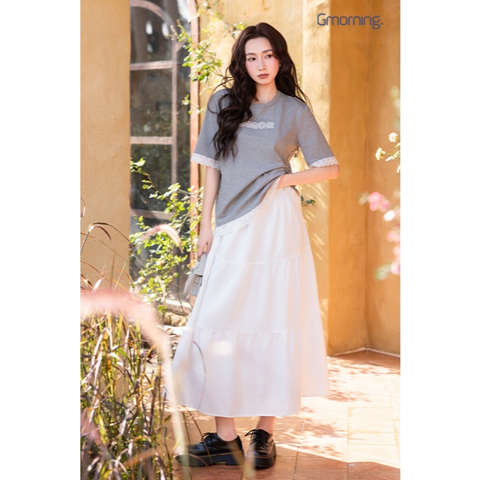 Chân Váy Midi Tầng GUMAC Form A Xoè Lưng Thun Có Túi Xéo Chất Cotton Mịn 2 Lớp Mềm Mát YVF11042
