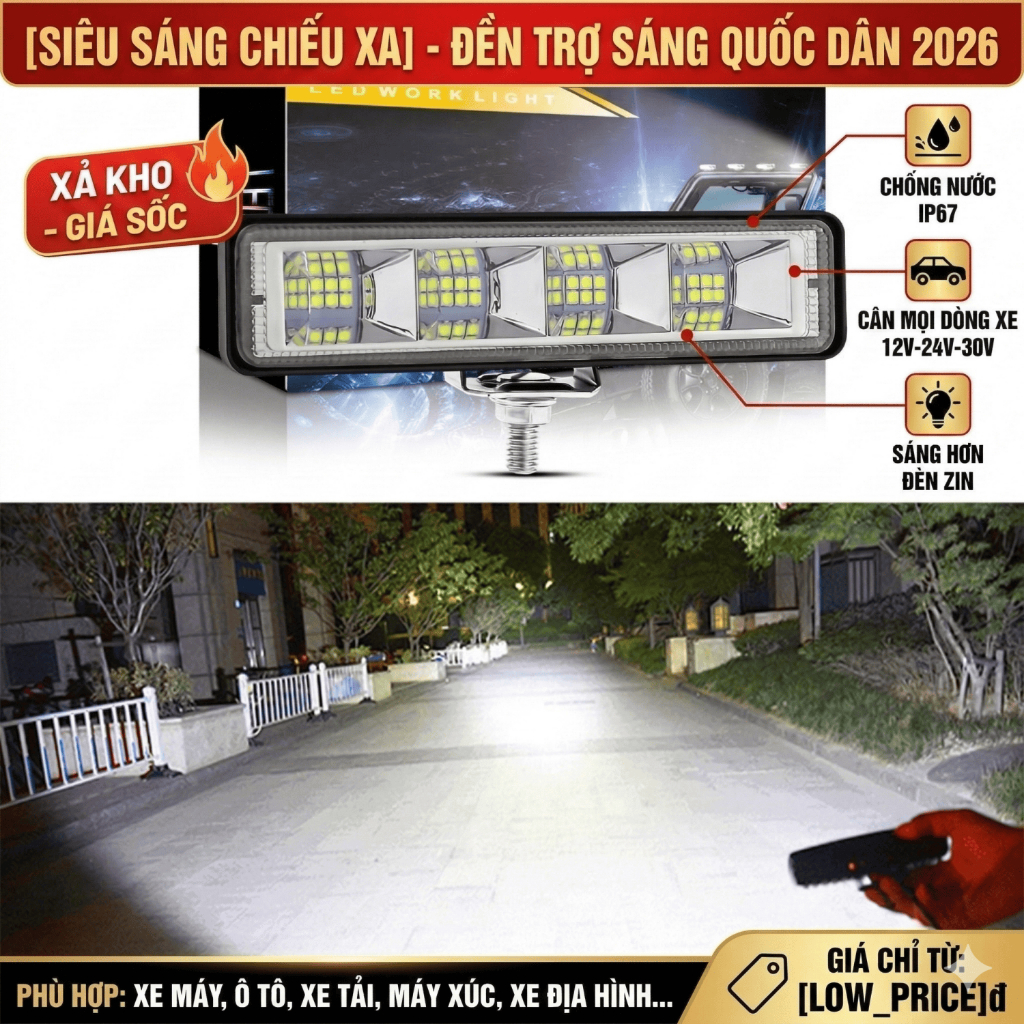 Đèn Trợ Sáng Đèn LED làm việc Spotlight Đèn pha ô tô siêu sáng 9-30V cho ô tô, xe máy, xe tải, thuyền, máy kéo, xe kéo &