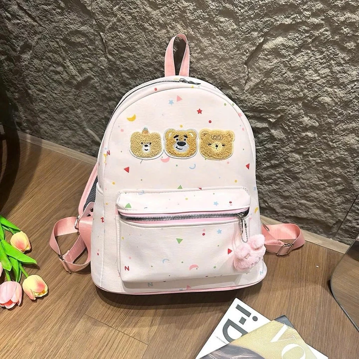 ( Tặng kèm móc gấu) Balo size to,Balo Đi Học Nữ Dễ Thương Size 40 Quai To Balo Hàn Quốc Đựng Laptop A4 Họa Tiết Gấu Cute