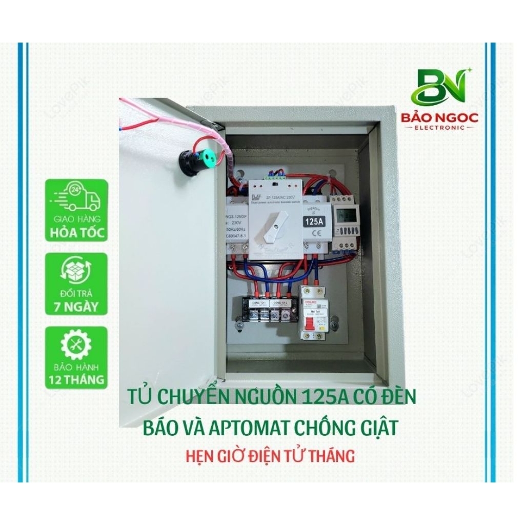 Bộ chuyển nguồn 2 công tơ tự động - Ats - cầu dao điện tự động 125A _ Bảo hành 12 tháng