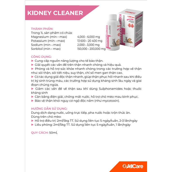 Siro Giải Độc Thận Kidney Cleaner Cho Chó Mèo – Hỗ Trợ Thận, Ngừa Sỏi Tiết Niệu