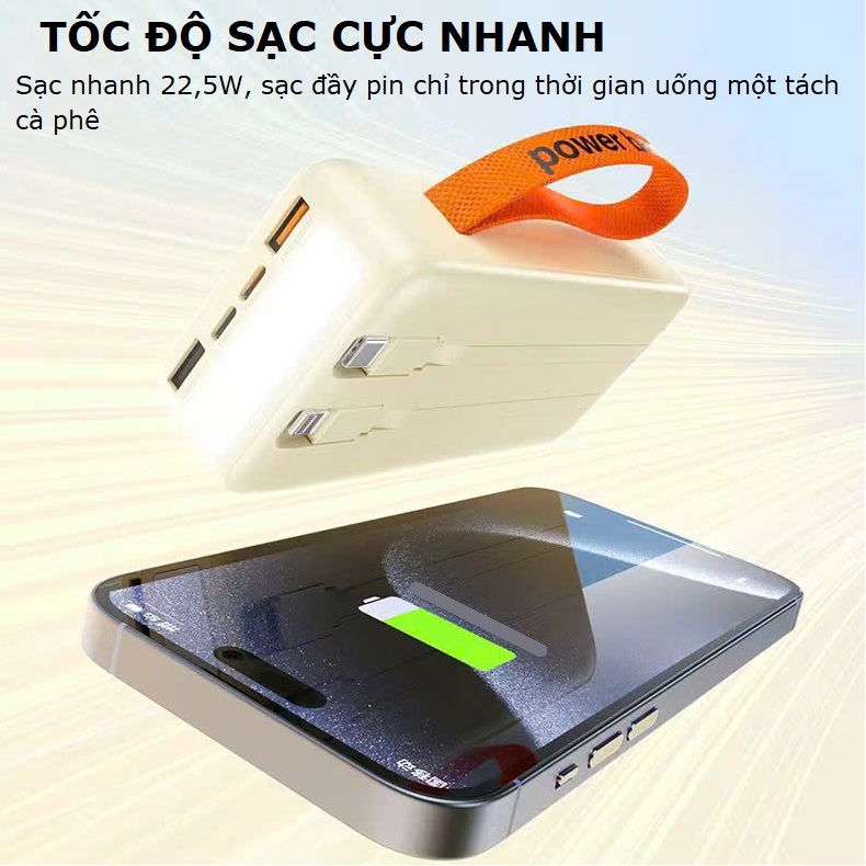 Pin sạc dự phòng 50000mAh Gutek GT240 sạc nhanh 22,5W có dây cắm nhiều điện thoại