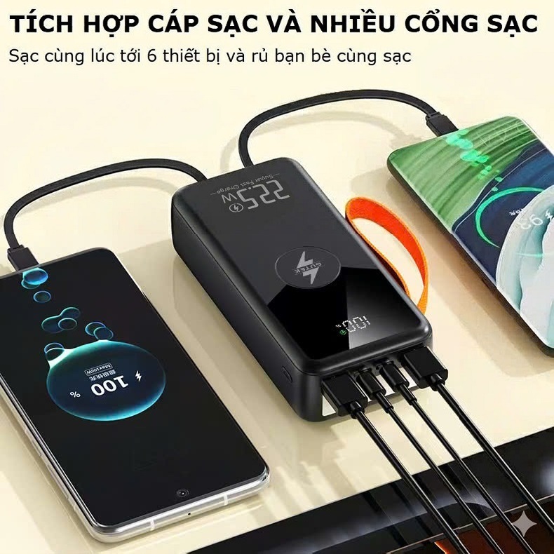 Pin sạc dự phòng 50000mAh Gutek GT240 sạc nhanh 22,5W có dây cắm nhiều điện thoại