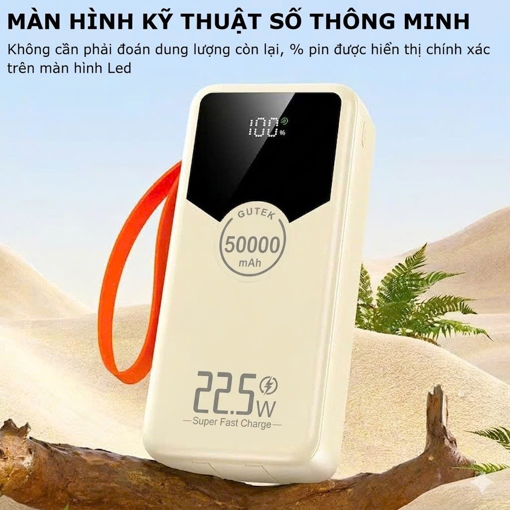 Pin sạc dự phòng 50000mAh Gutek GT240 sạc nhanh 22,5W có dây cắm nhiều điện thoại