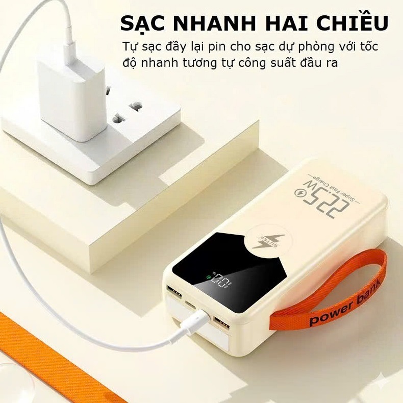 Pin sạc dự phòng 50000mAh Gutek GT240 sạc nhanh 22,5W có dây cắm nhiều điện thoại